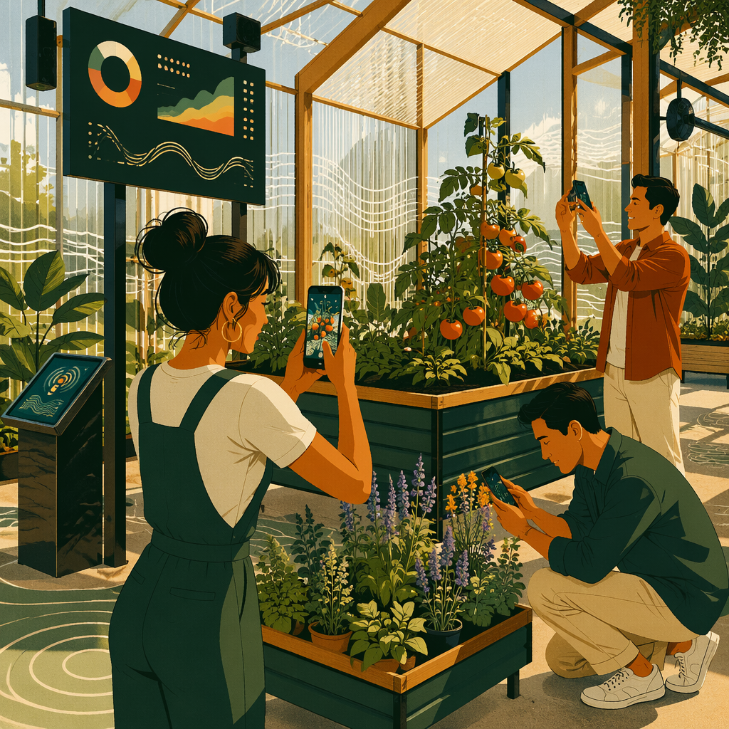 Volunteers filming plant growth for social media with gamification leaderboard