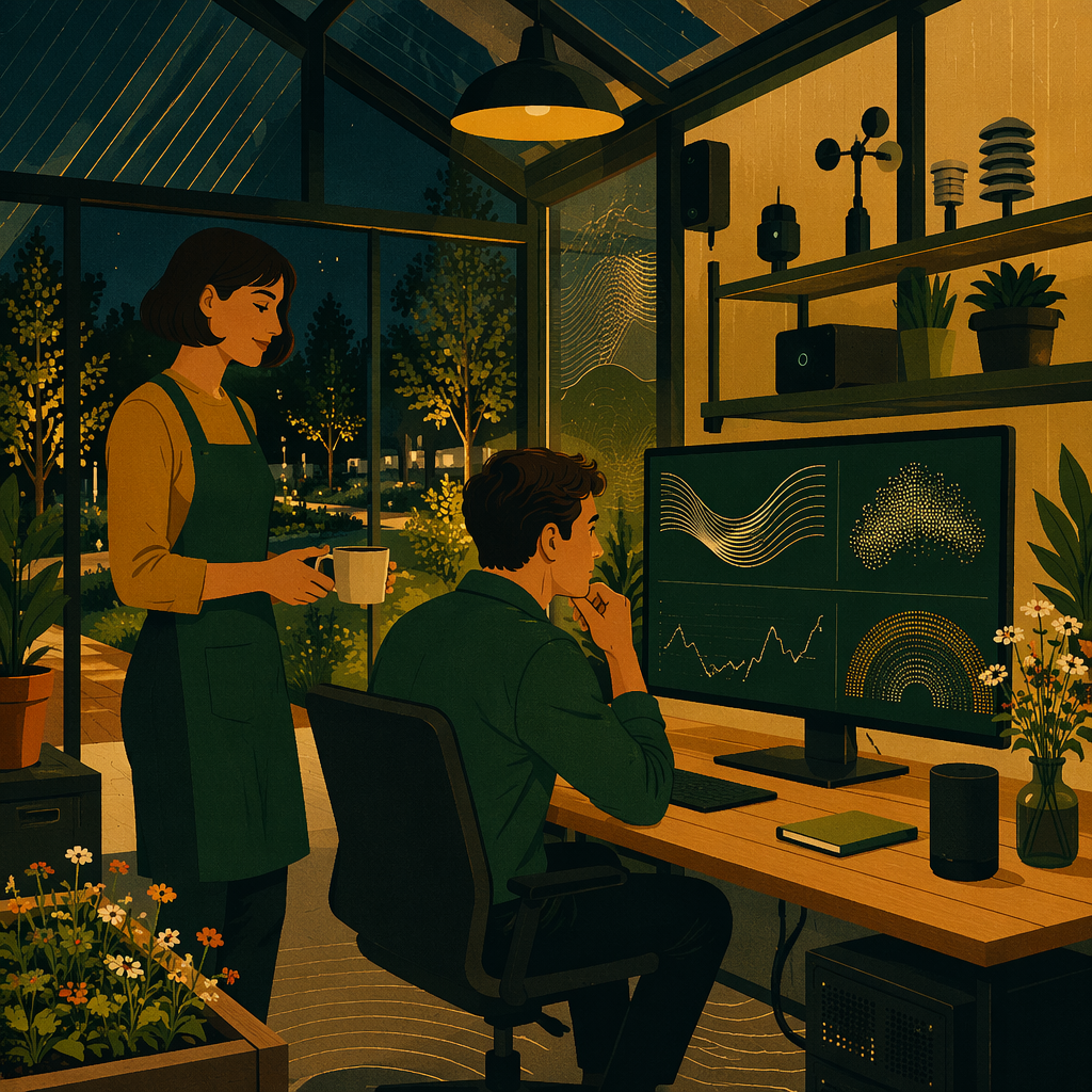 Sponic Gardens AI hub at night