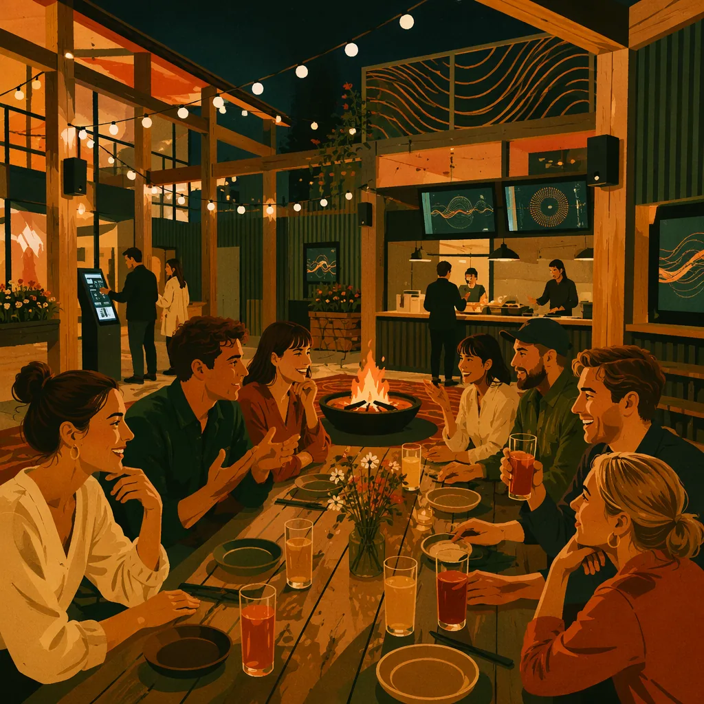 Community dinner and firepit gathering